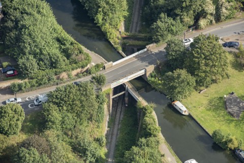 Windmill Bridge, aka Three Bridges, on the Grand Union Canal at Hanwell, London, 2021. Creator: Damian Grady.