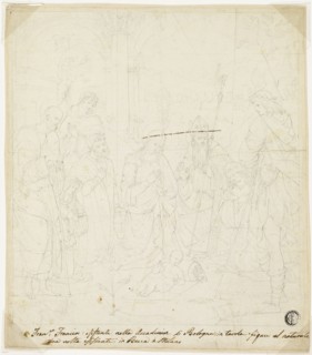 Adoration of the Christ Child, with Saints Joseph, Francis of Assisi, and Augustine..., c. 1820. Creator: Unknown.
