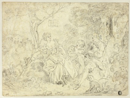 Shepherdesses and Young Man Playing Bagpipe, n.d.