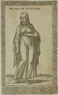 Maltese Woman from Le Navigationi nella Turchia, plate 61 from Woodcuts from Books..., 1937. Creator: Assuerus van Londerseel.