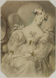 Woman in Evening Dress Asleep in Armchair, c. 1840. Attributed to Alfred Edward Chalon.