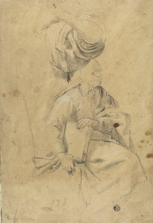 Two Sketches: Seated Man Holding Book, Draped Right Arm, n.d. Creator: Carlo Maratti.