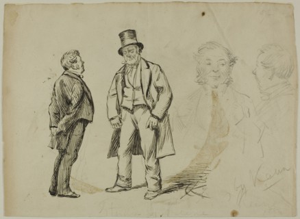 Sketch of Two Standing Men and Two Portaits, 1870/91. Attributed to Charles Samuel Keene.