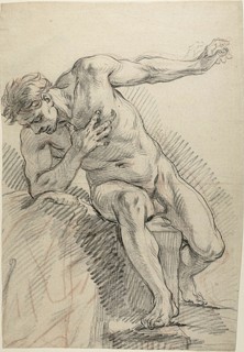 Sketch of a Male Nude Leaning on Right Elbow (recto), n.d. Attributed to Charles-Antoine Coypel.