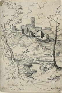 Italian Town with River (recto); View of a Town (verso), n.d. Attributed to Friedrich Nerly.