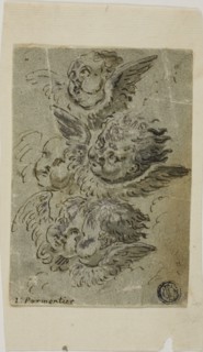 Cherub Heads (recto); (Sketches of Heads (verso)), n.d. Attributed to Jacques Parmentier.