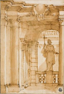 Corner of a Loggia with Female Statue, n.d. Attributed to Pietro Righini.