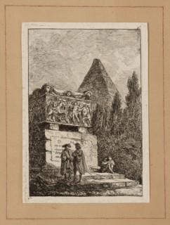 Plate Six from Evenings in Rome, 1763/64. Roman sarcophagus and pyramid.