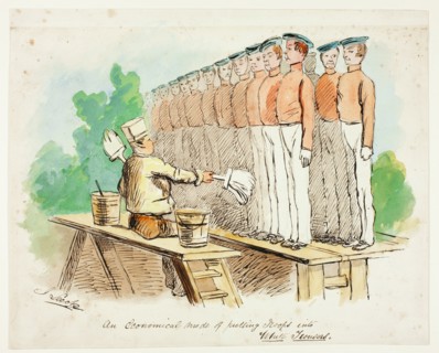 An Economical Mode of Putting Troops into White Trousers, 1840/50. Creator: John Leech.