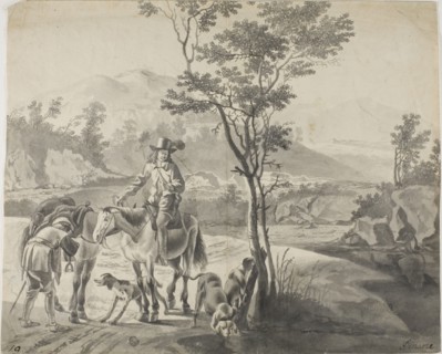 Riders and Dogs in Rocky Landscape, n.d. Possibly after Adam Pynacker.