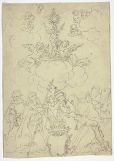 Untitled, n.d. Kneeling figures, putti with papal tiara.