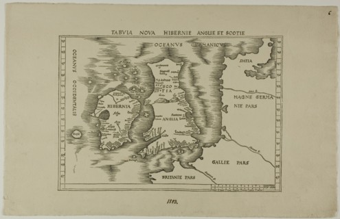 Tabuia Nova Hibernie Anglie et Scotie, 1513, reprinted 1889. Map of Scotland, England, [Wales] and Ireland.
