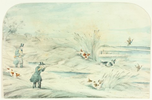 Hunt Crossing Stream Shooting Ducks, c. 1888. Attributed to Henry Alken.