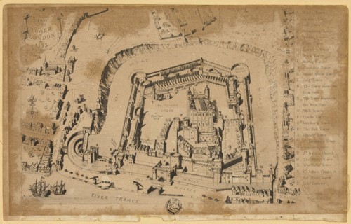 View of the Tower of London in 1553, 1840.