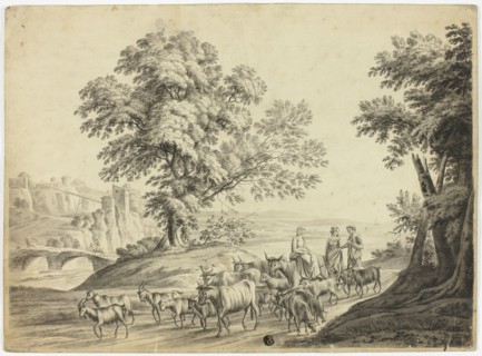Italianate Landscape with Man and Two Women Herding Cattle, Goats and Sheep, n.d.