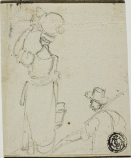 Man with Pole Following Woman with Jug on Head, n.d.