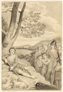 Shepherd Boy with Flock, Watched by Warrior, Women and Children, n.d.