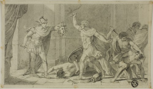 Perseus Confronting Phineas and his Followers with Head of Medusa, 18th century. Creator: Unknown.