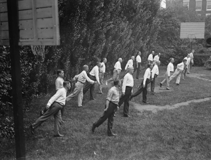 Camp, Walter, I.E, Exercise School - Cabinet Officials Exercising with Other Govt. Officials, 1917.