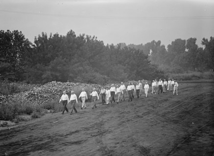 Camp, Walter, I.E, Exercise School - Cabinet Officials Exercising with Other Govt. Officials, 1917.