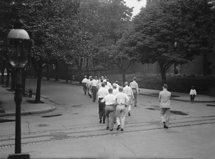 Camp, Walter, I.E, Exercise School - Cabinet Officials Exercising with Other Govt. Officials, 1917.