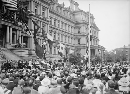 Flag Day - Flag Day Exercises, State, War And Navy Building. Wilson Speaking..., 1914. Creator: Harris & Ewing.