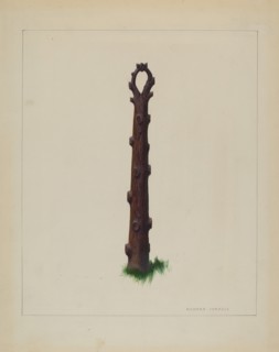 Tree Trunk Hitching Post, c. 1937.