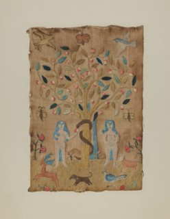 Adam & Eve Embroidered Picture, c. 1938.