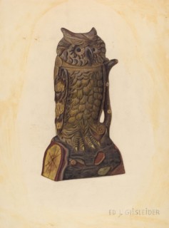Mechanical Penny Bank: Owl, c. 1939.