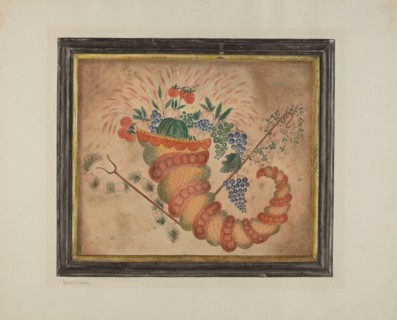 Watercolor: Cornucopia of Fruit, c. 1939.