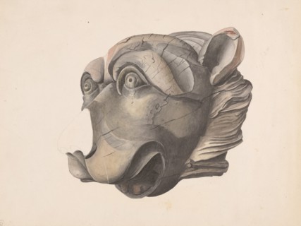 Carved Cat Head (Detail), c. 1936.