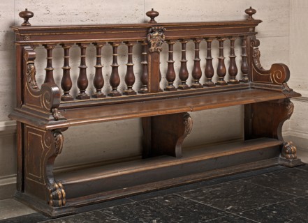 Walnut Bench with Balustraded Back, 16th century.