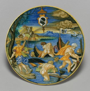 Plate with the sinking of the fleet of Seleucus (from the Pucci Service), 1532.