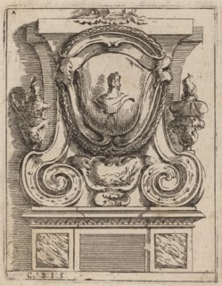 Architectural Motif with Bust and Two Lamps, c. 1690.