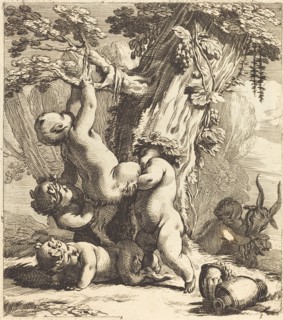 Putti and Fauns Climbing a Grapevine, 1650s.