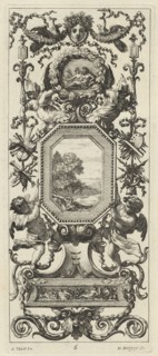 Ornamental Panel Surmounted by the Crowned Head of a Woman and Two Peacocks, 1647.