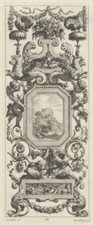 Ornamental Panel Surmounted by a Basket of Flowers and a Garland, 1647.