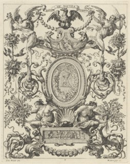 Ornamental Panel Surmounted by an Eagle and the Motto NATOS ET NOSTRA TUEMUR, 1647.