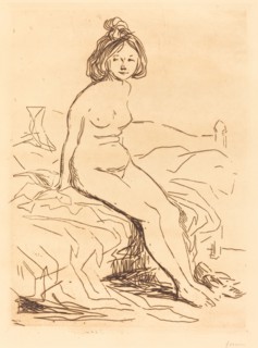 Nude Woman, Seated on Her Bed, Front View, 1909.