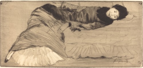 Smiling Woman Reclining on a Sofa (Femme souriant etendue sur un canape).