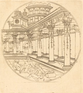 Three Figures in a Gallery.