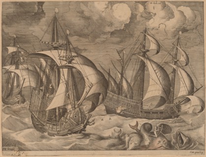 Three Caravels in a Rising Squall with Arion on a Dolphin, 1565.