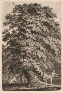 A Large Oak Tree in Gehölz. A Young Man with a Spear Follows a Young Girl., c.1800.