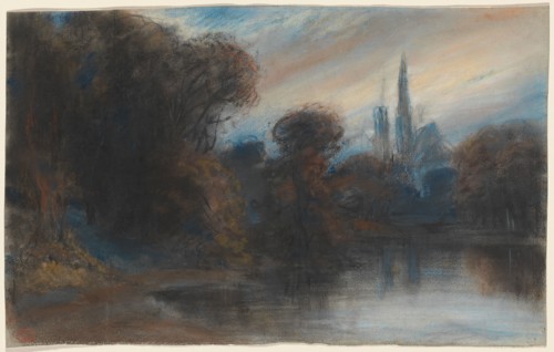 An Abbey by a Wooded Lake at Twilight, c. 1831.