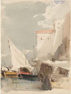 Sailboats in a Sunlit Harbor (recto), 1830s.