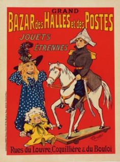 Affiche pour le "Bazar des Halles et Postes"., c1900. [Publisher: Imprimerie Chaix; Place: Paris]