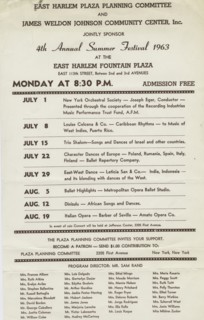 Poster for the 4th Annual Summer Festival at the East Harlem Fountain Plaza, c1963.