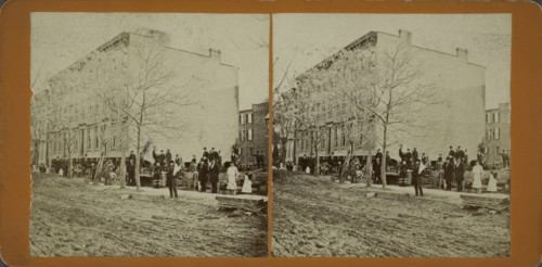 These 4 houses were moved 175 feet, without any injury to them whatever, c1850-1930.