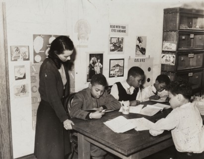 Room set up and remedial activities, girls' class, P.S. 94, 1941.