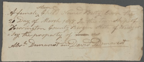 Betty (enslaved) Birth Certificate, 1815-03-20.